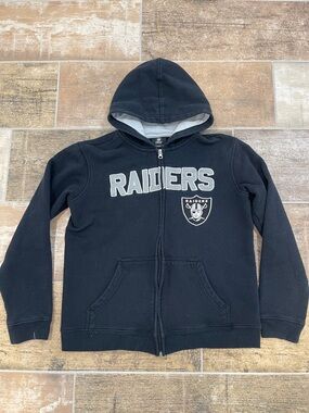 NFL Las Vegas Raiders Kids Full Zip Hoodie Sweatshirt Unisex Size Large
